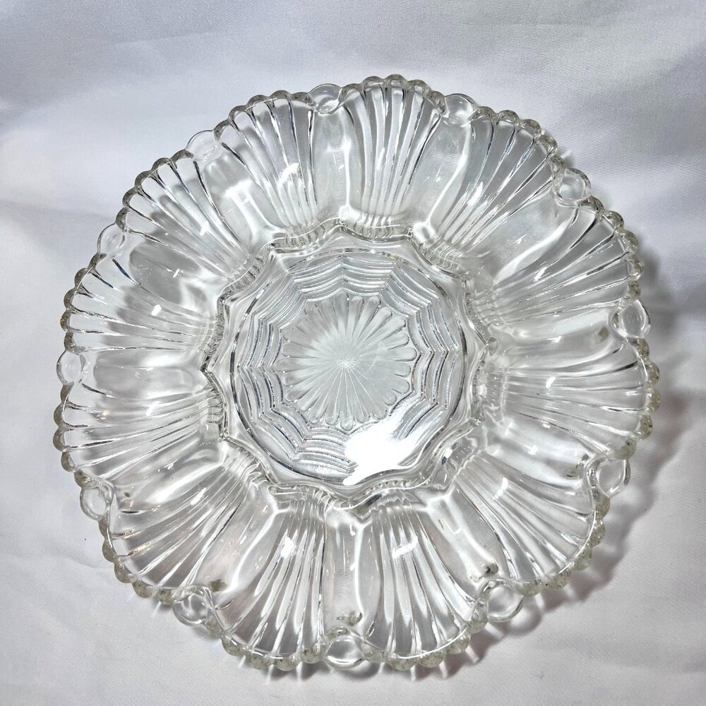 Anchor Vintage  Deviled Egg Platter-10" Diameter-Clear Glass Scalloped Edges